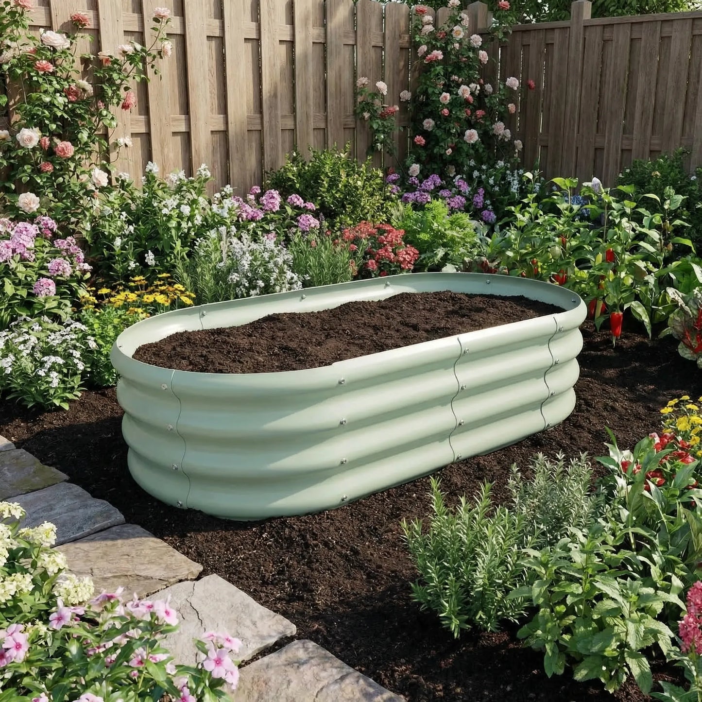 Galvanised Steel Circular Raised Garden Bed 120cm Heritage Green