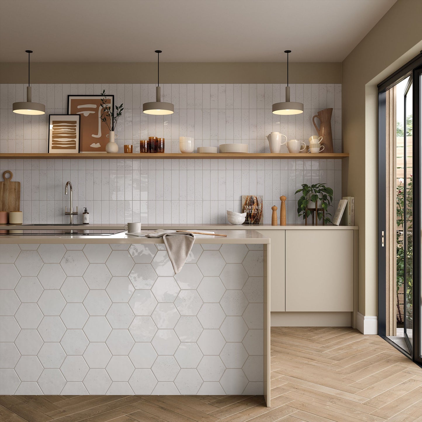 White Gloss - Aura Smooth Hexagon Ceramic Wall Tile