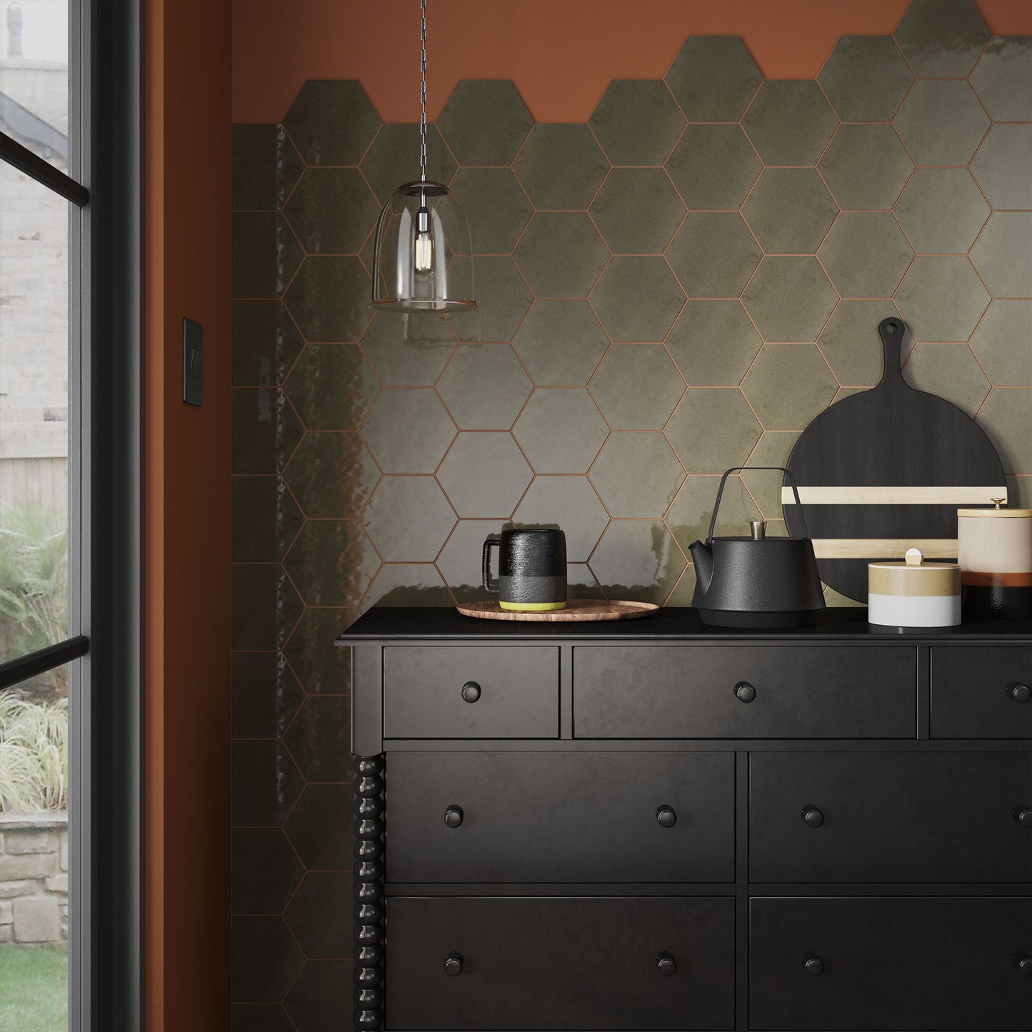 Ash Gloss - Aura Smooth Hexagon Ceramic Wall Tile Sample