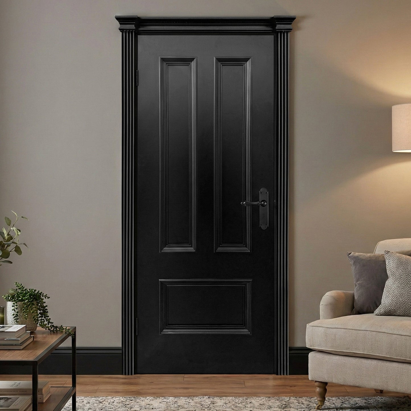 Jet Black Internal Fully Finished Belgravia 3 Panel Fire Door