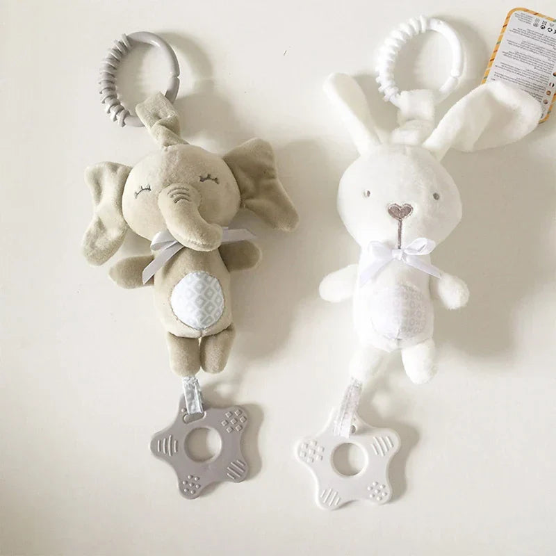 Cartoon Animal Plush Rattle Pendant – Baby Shake Bell Toy with Elephant & Rabbit Design